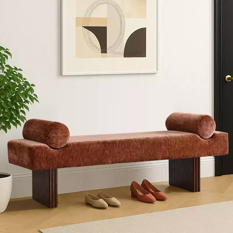 60 Modern Chenille Upholstered Bench with Throw Pillows, Entryway Bench with Padded Seat,End of Bed Bench for Bedroom or Living Room