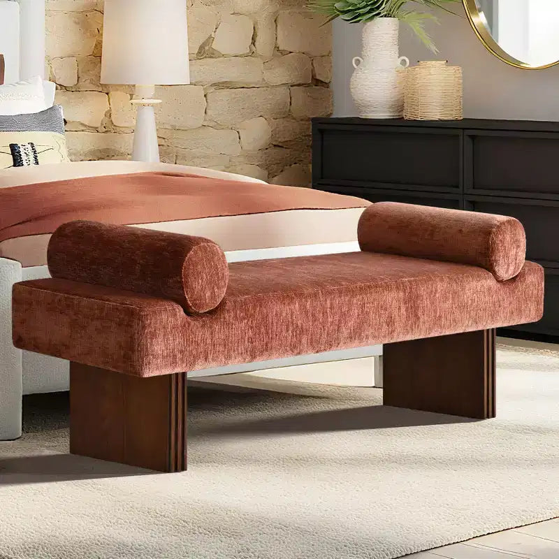 60 Modern Chenille Upholstered Bench with Throw Pillows, Entryway Bench with Padded Seat,End of Bed Bench for Bedroom or Living Room