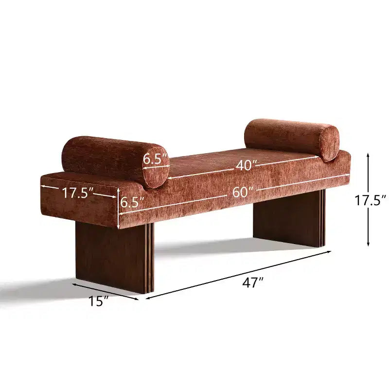 60 Modern Chenille Upholstered Bench with Throw Pillows, Entryway Bench with Padded Seat,End of Bed Bench for Bedroom or Living Room