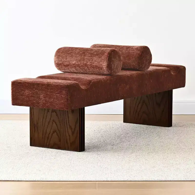 60 Modern Chenille Upholstered Bench with Throw Pillows, Entryway Bench with Padded Seat,End of Bed Bench for Bedroom or Living Room