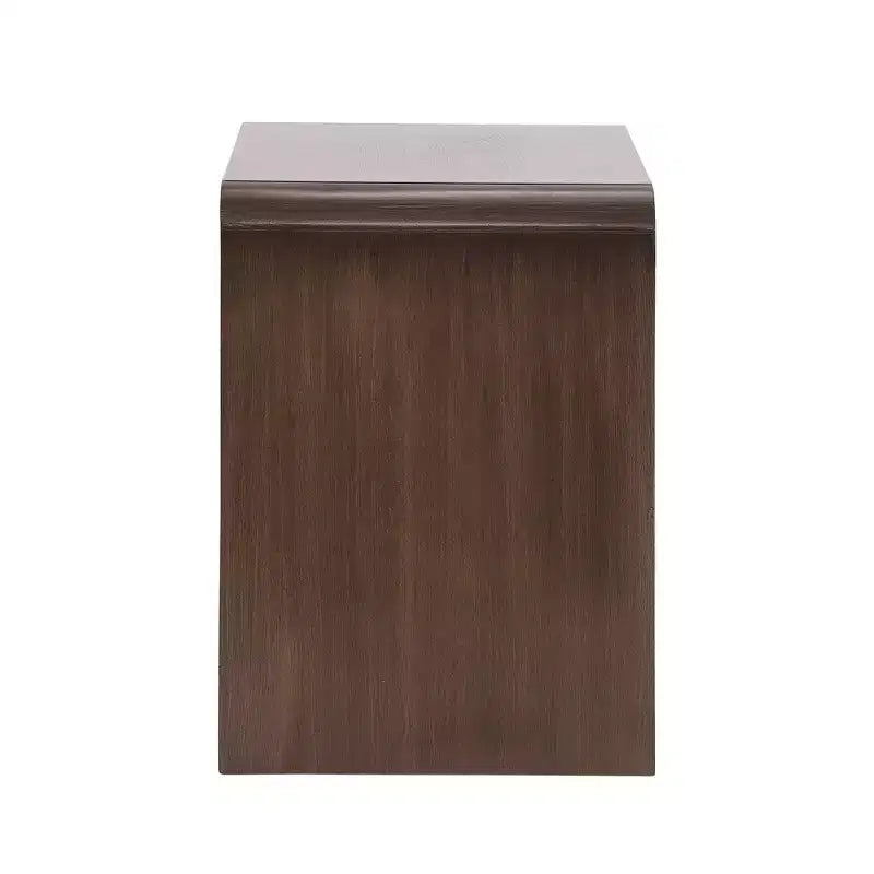 Modern Curved Nightstand with Geometric Relief Panel Fully Assembled 2-Drawer Bedside Table with Open Shelf, Sturdy Wood End Table - Walnut