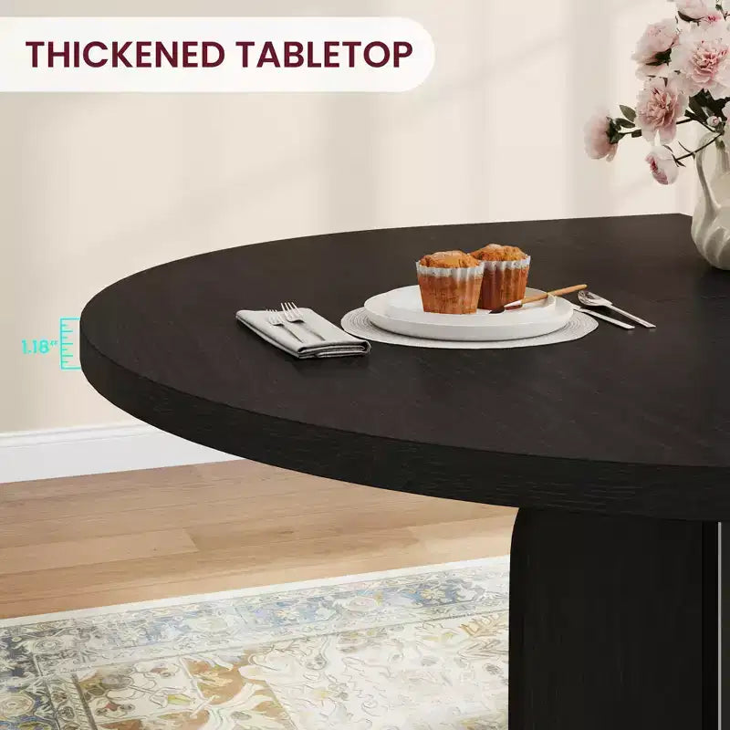Farmhouse Extendable Round Dining Table 47-63 Inch Expandable Wooden Kitchen Table with Wider Leg Metal Support for 4-8 Apartment Space Save