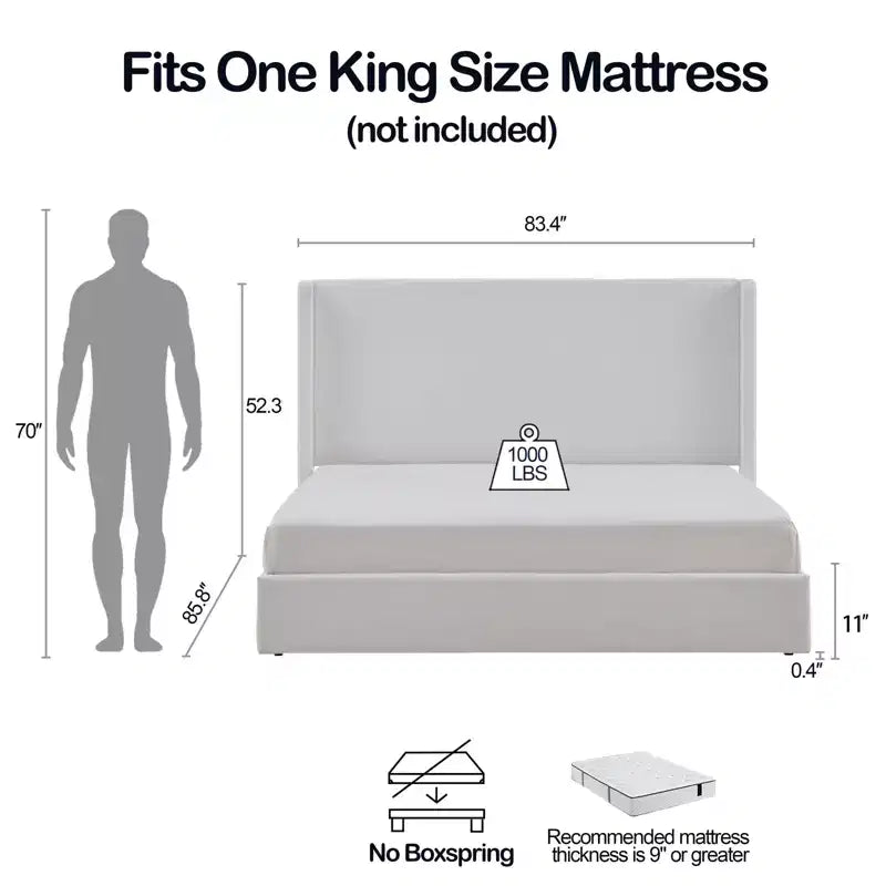 Modern Coconut Micro Suede Upholstered Floor Bed with Wingback