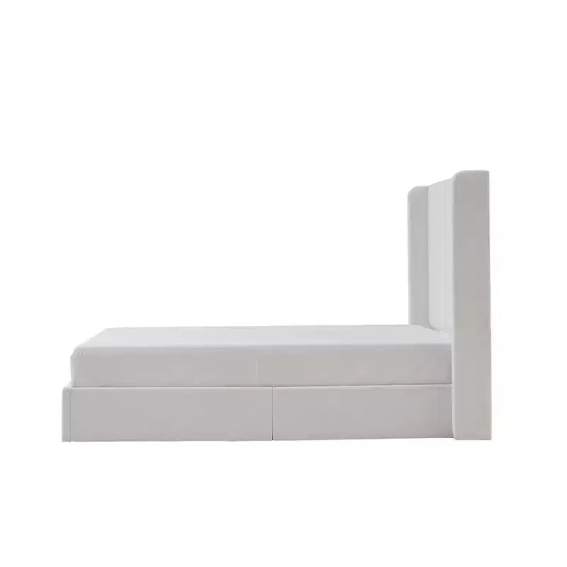 Modern Coconut Micro Suede Upholstered Floor Bed with Wingback