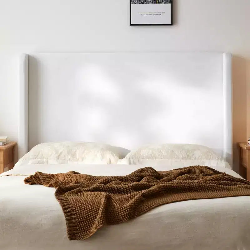 Modern Coconut Micro Suede Upholstered Floor Bed with Wingback
