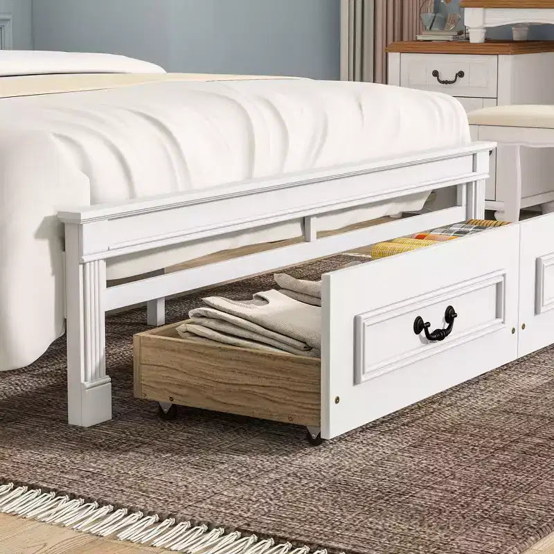 Farmhouse Bed Frame with Tall Panel Headboard, Storage Drawers & Lights (Queen/King