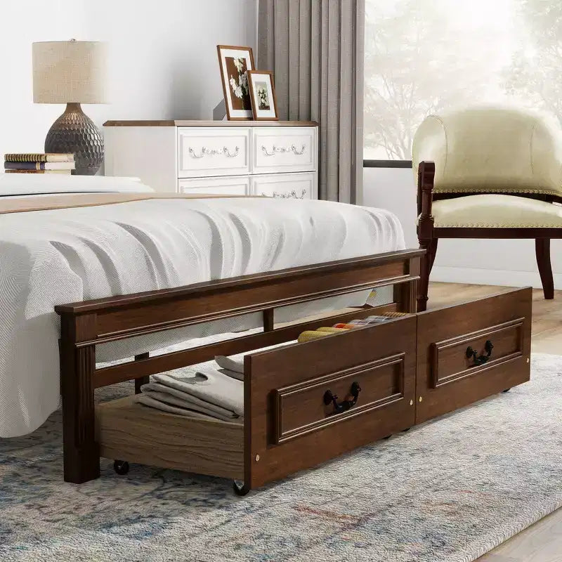 Farmhouse Bed Frame with Tall Panel Headboard, Storage Drawers & Lights (Queen/King