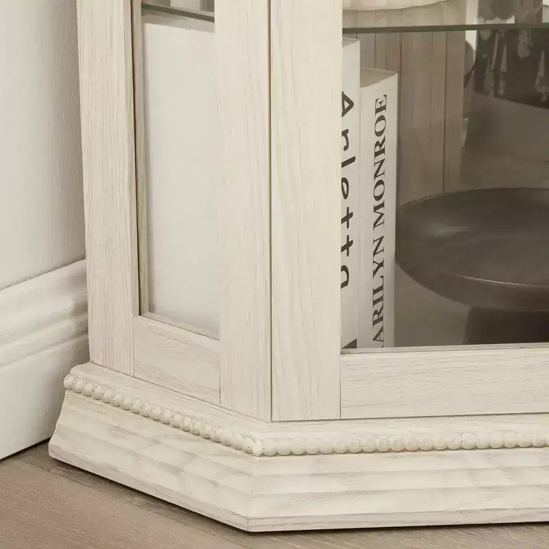 Living Room Corner Cabinet +Tempered Glass Adjustable Shelves Space-Saving