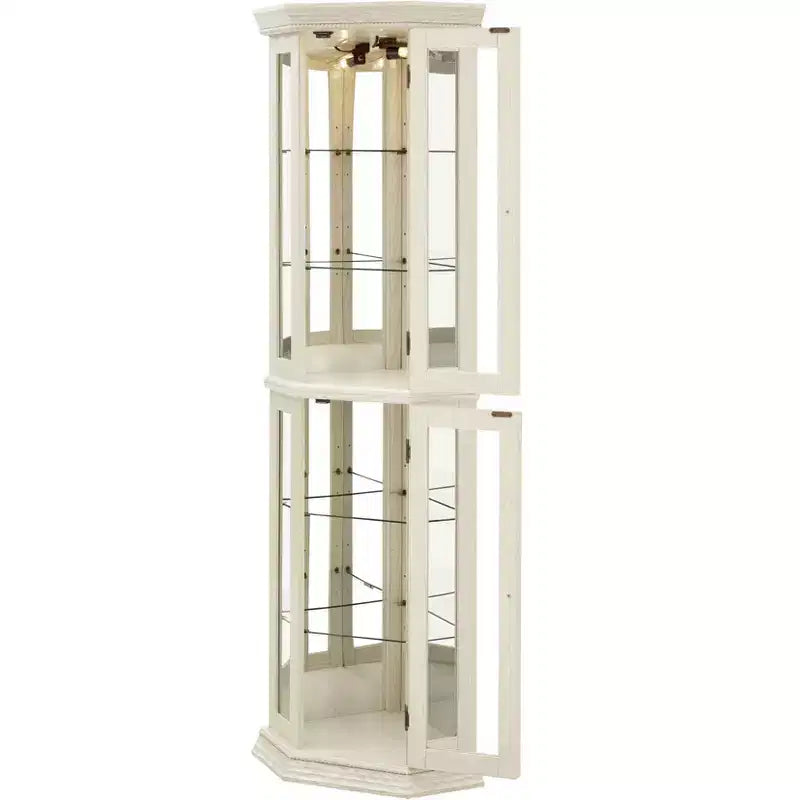 Living Room Corner Cabinet +Tempered Glass Adjustable Shelves Space-Saving