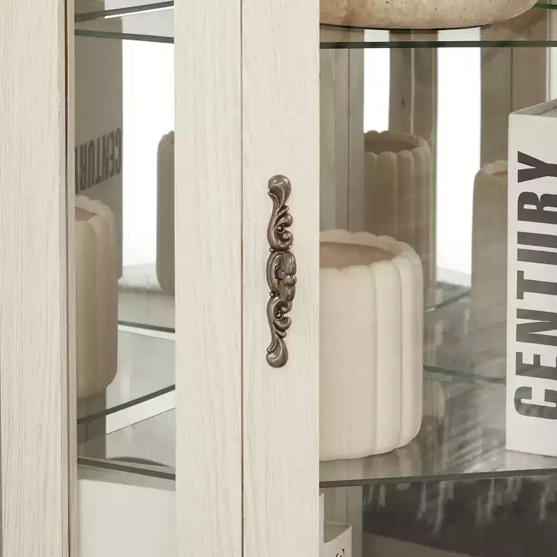 Living Room Corner Cabinet +Tempered Glass Adjustable Shelves Space-Saving