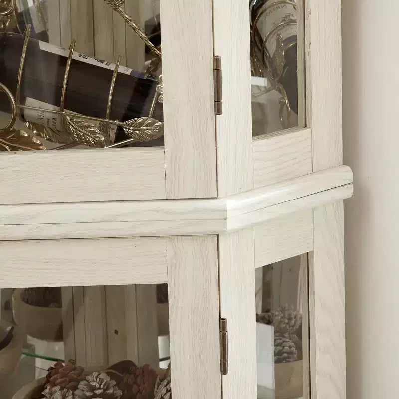 Living Room Corner Cabinet +Tempered Glass Adjustable Shelves Space-Saving