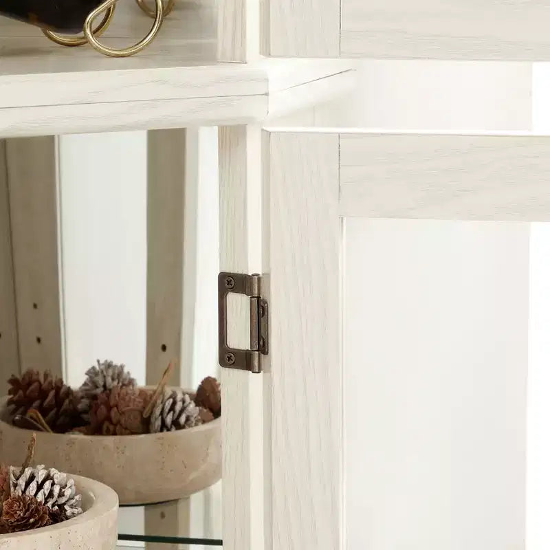 Living Room Corner Cabinet +Tempered Glass Adjustable Shelves Space-Saving