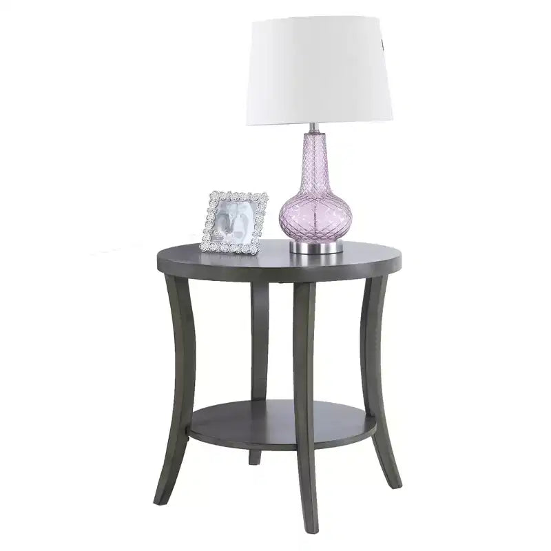 GDFStudio Tyn Modern Round Wooden 2-Tier End Table with Underneath Shelf and Curved Legs