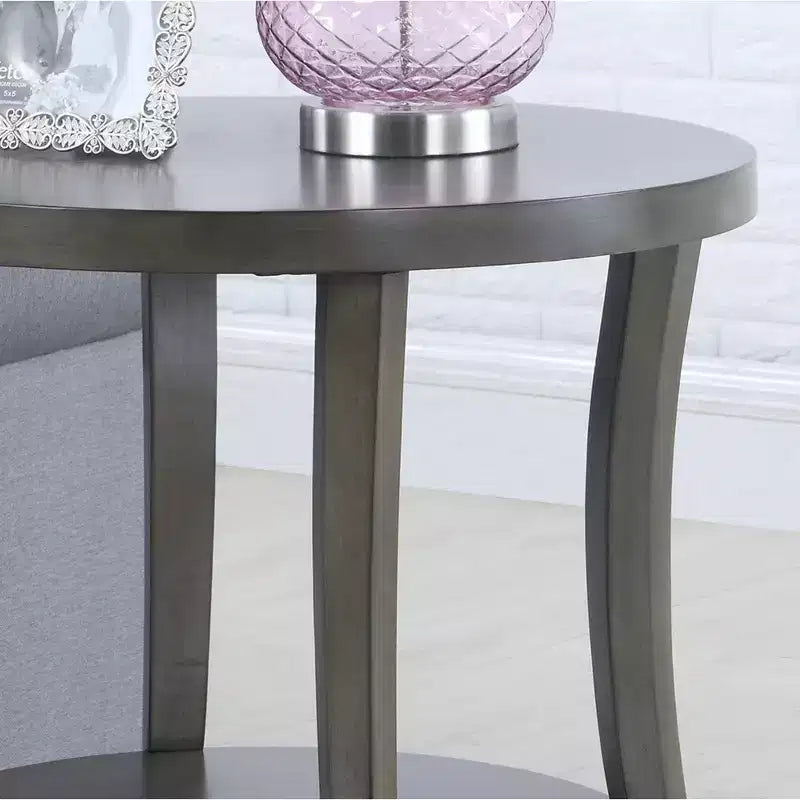 GDFStudio Tyn Modern Round Wooden 2-Tier End Table with Underneath Shelf and Curved Legs