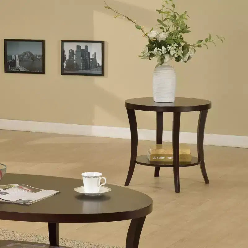 GDFStudio Tyn Modern Round Wooden 2-Tier End Table with Underneath Shelf and Curved Legs