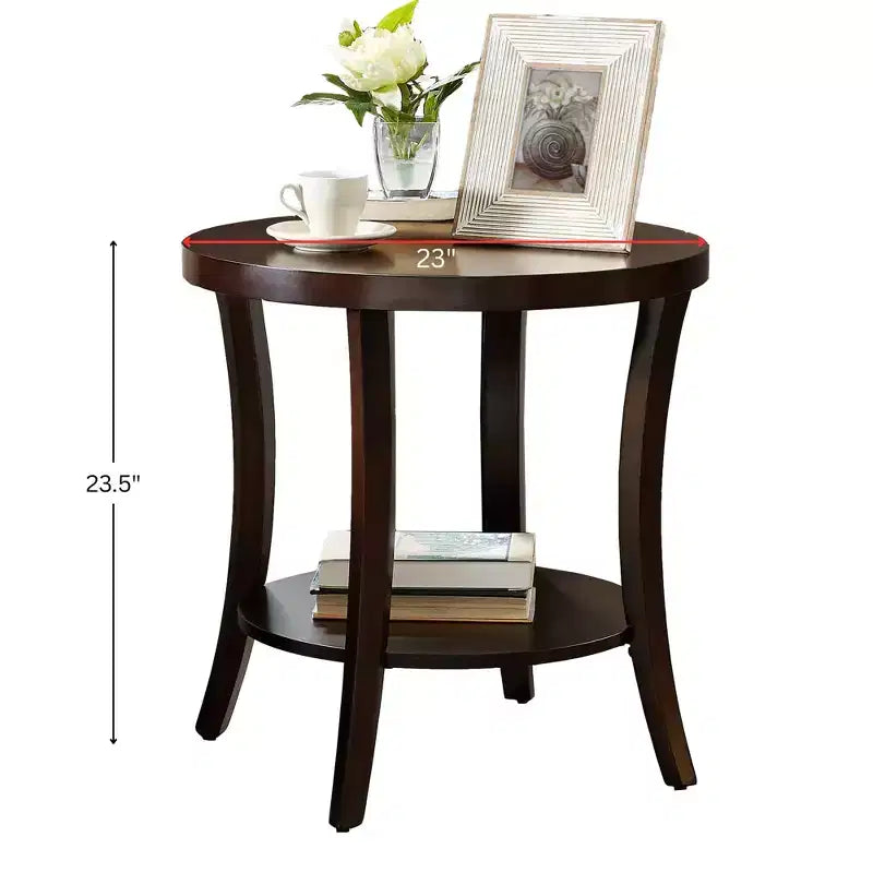 GDFStudio Tyn Modern Round Wooden 2-Tier End Table with Underneath Shelf and Curved Legs