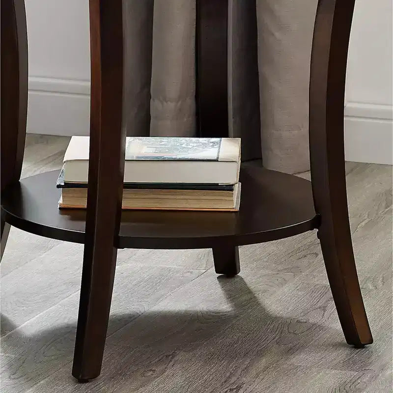 GDFStudio Tyn Modern Round Wooden 2-Tier End Table with Underneath Shelf and Curved Legs