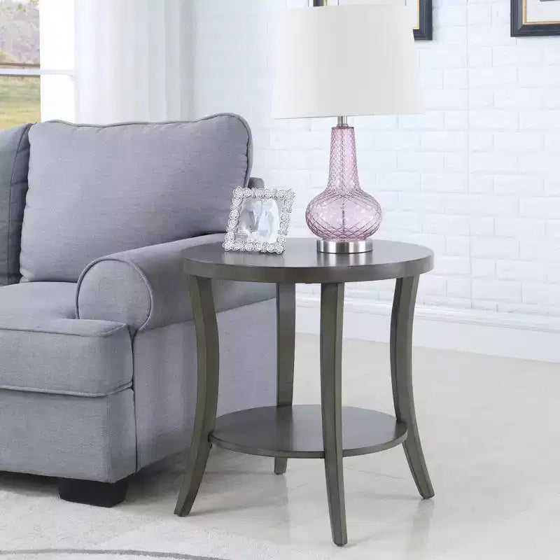 GDFStudio Tyn Modern Round Wooden 2-Tier End Table with Underneath Shelf and Curved Legs