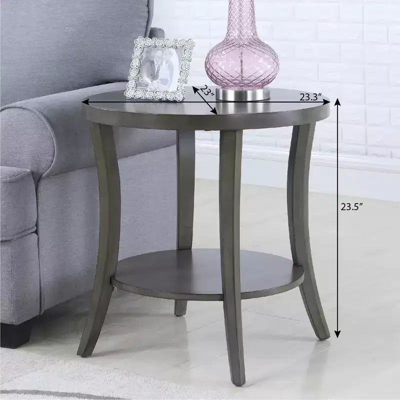 GDFStudio Tyn Modern Round Wooden 2-Tier End Table with Underneath Shelf and Curved Legs
