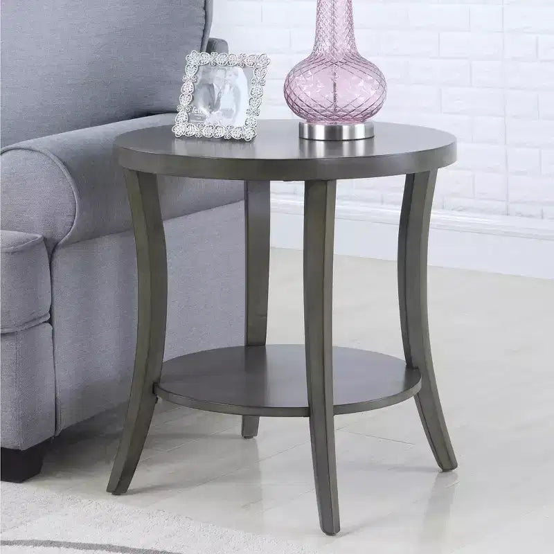 GDFStudio Tyn Modern Round Wooden 2-Tier End Table with Underneath Shelf and Curved Legs