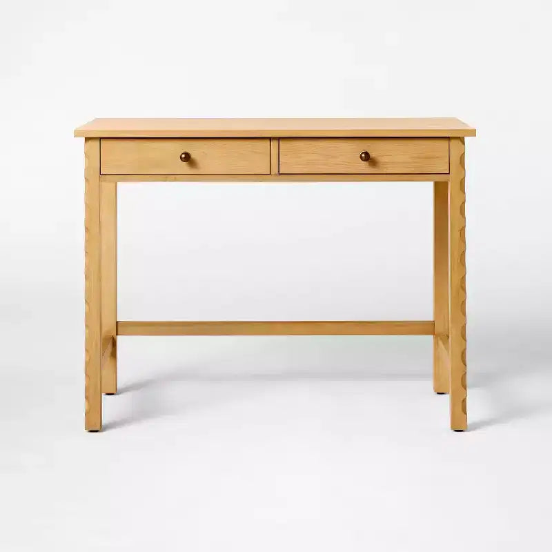 Wood Desk with Drawers Natural Wood
