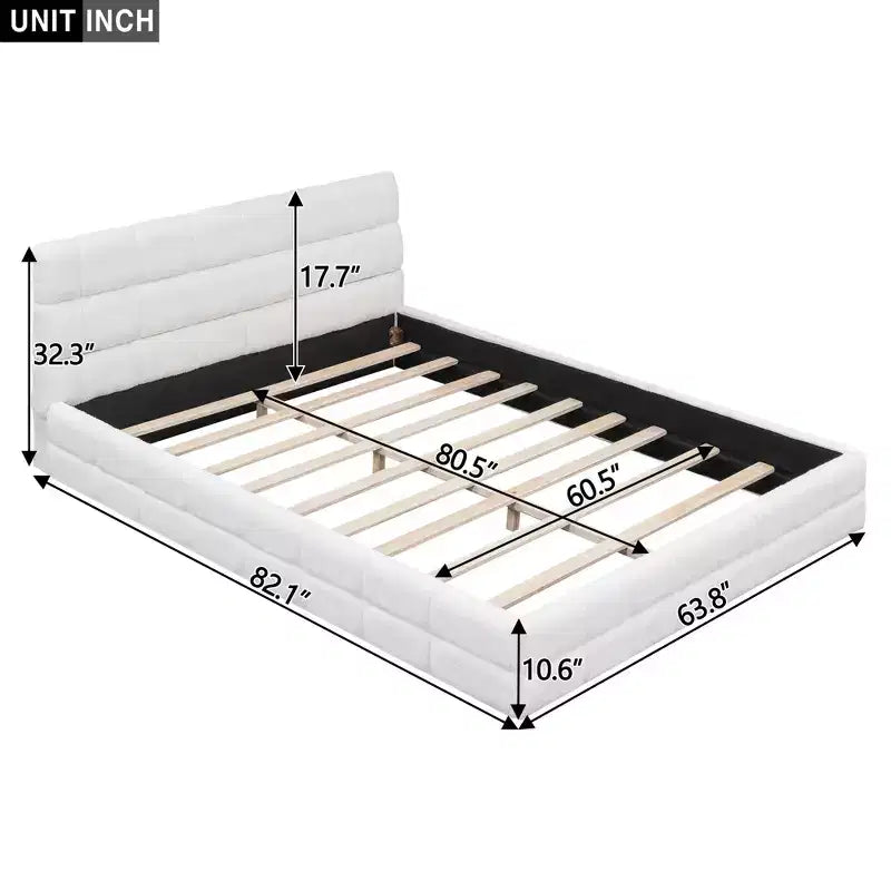 Queen Size Upholstered Wooden Platform Bed Frame with Velvet Headboard