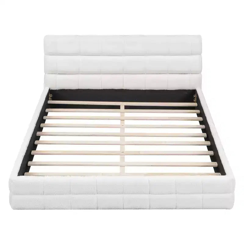 Queen Size Upholstered Wooden Platform Bed Frame with Velvet Headboard