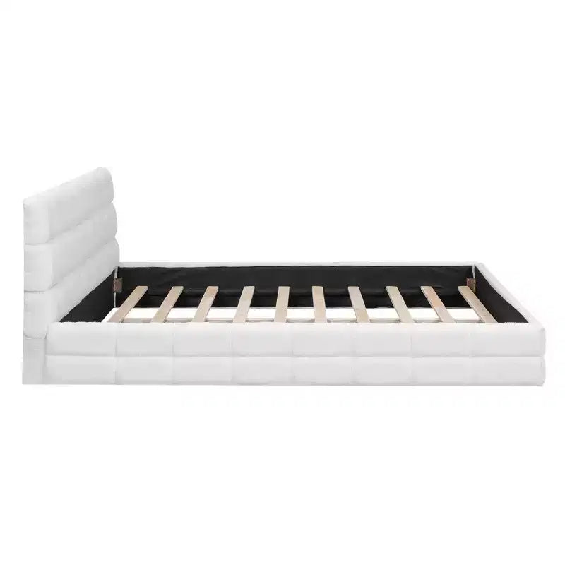 Queen Size Upholstered Wooden Platform Bed Frame with Velvet Headboard