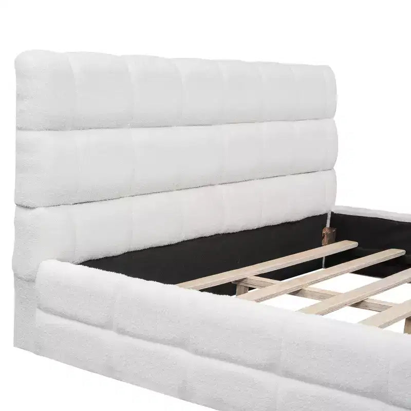 Queen Size Upholstered Wooden Platform Bed Frame with Velvet Headboard