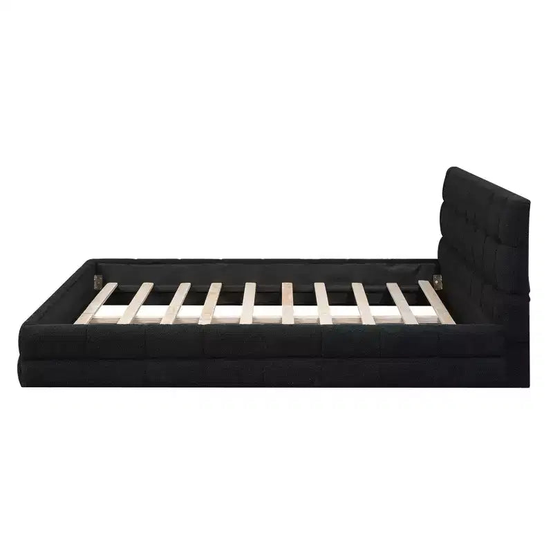 Queen Size Upholstered Wooden Platform Bed Frame with Velvet Headboard