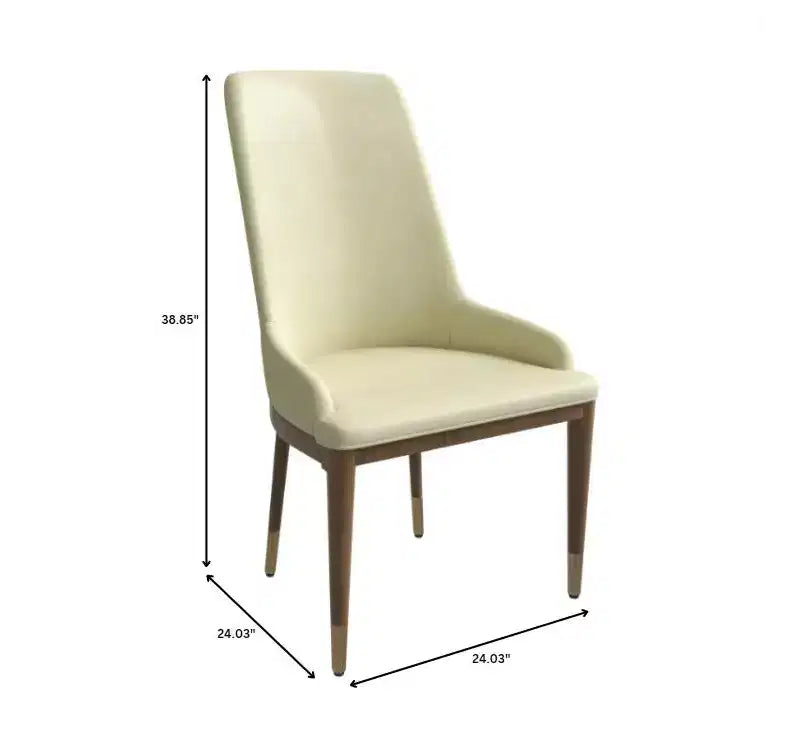 LeisureMod Modern Dining Chair Upholstered in Leather with Brown Rubberwood Legs Accent Kitchen Room Side Chairs