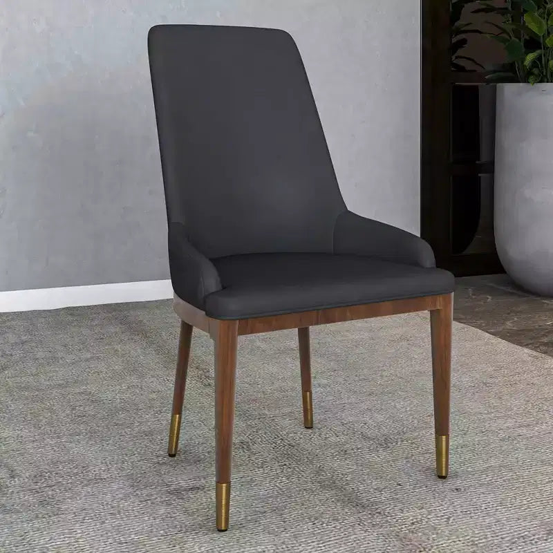 LeisureMod Modern Dining Chair Upholstered in Leather with Brown Rubberwood Legs Accent Kitchen Room Side Chairs