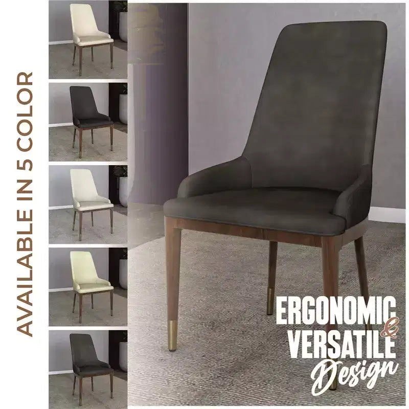 LeisureMod Modern Dining Chair Upholstered in Leather with Brown Rubberwood Legs Accent Kitchen Room Side Chairs