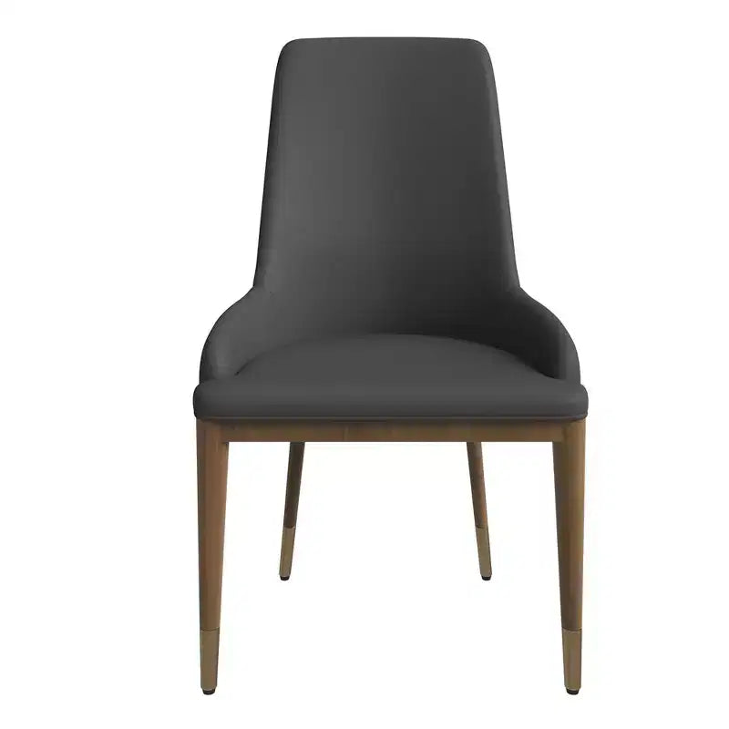 LeisureMod Modern Dining Chair Upholstered in Leather with Brown Rubberwood Legs Accent Kitchen Room Side Chairs