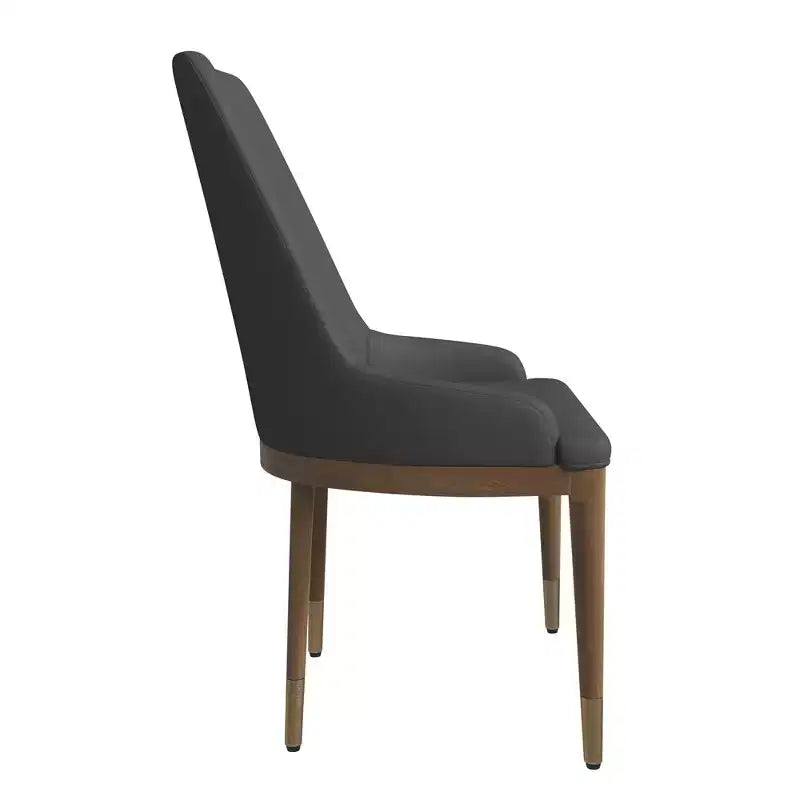 LeisureMod Modern Dining Chair Upholstered in Leather with Brown Rubberwood Legs Accent Kitchen Room Side Chairs