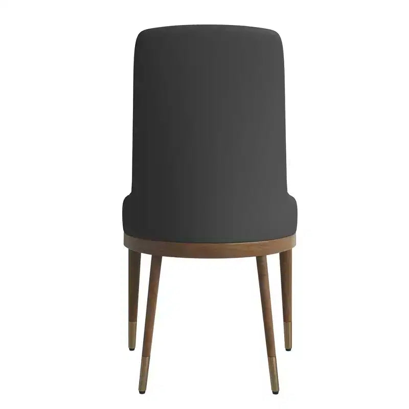 LeisureMod Modern Dining Chair Upholstered in Leather with Brown Rubberwood Legs Accent Kitchen Room Side Chairs