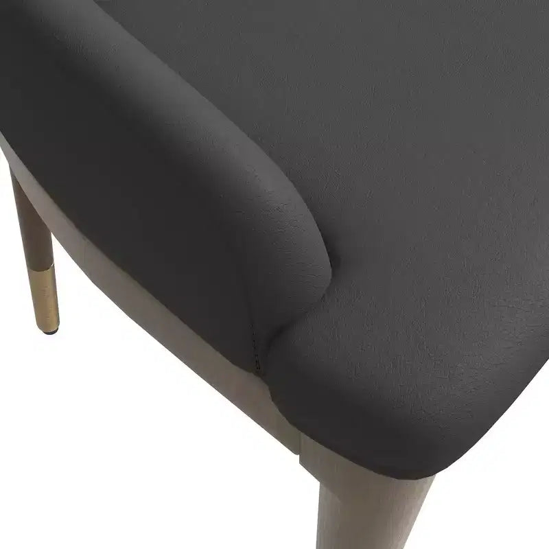 LeisureMod Modern Dining Chair Upholstered in Leather with Brown Rubberwood Legs Accent Kitchen Room Side Chairs