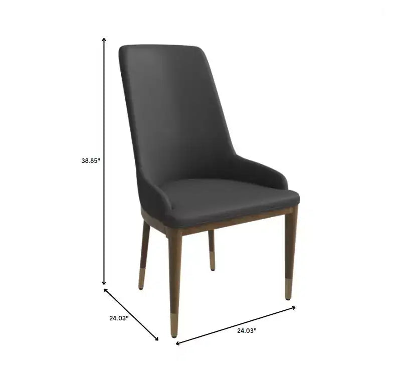 LeisureMod Modern Dining Chair Upholstered in Leather with Brown Rubberwood Legs Accent Kitchen Room Side Chairs