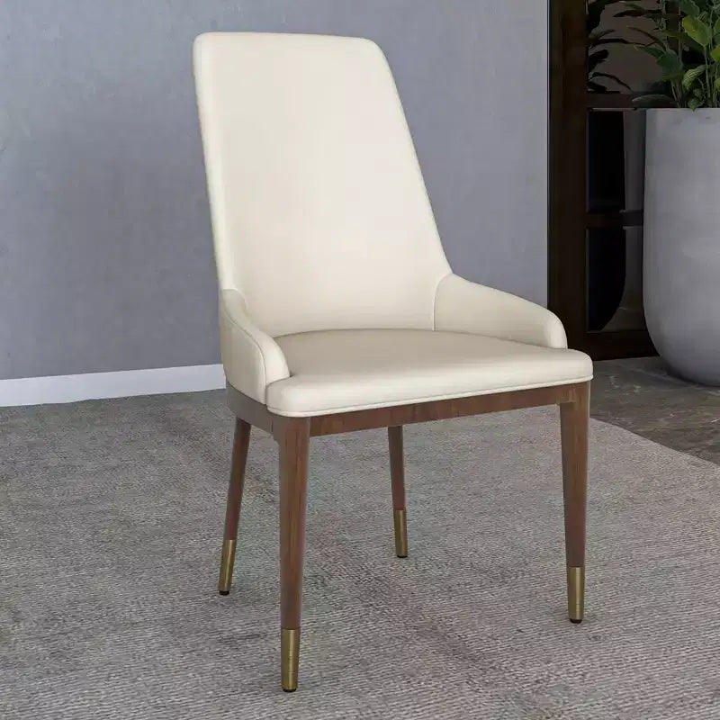 LeisureMod Modern Dining Chair Upholstered in Leather with Brown Rubberwood Legs Accent Kitchen Room Side Chairs