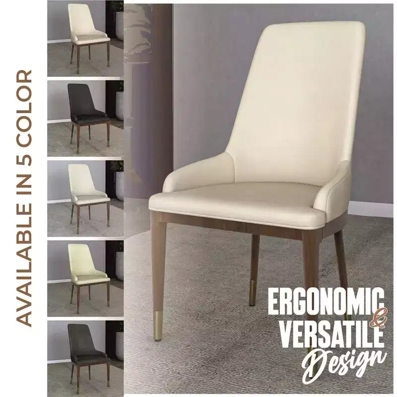 LeisureMod Modern Dining Chair Upholstered in Leather with Brown Rubberwood Legs Accent Kitchen Room Side Chairs