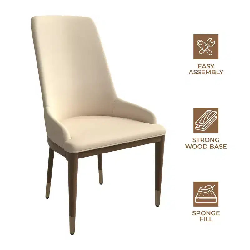 LeisureMod Modern Dining Chair Upholstered in Leather with Brown Rubberwood Legs Accent Kitchen Room Side Chairs