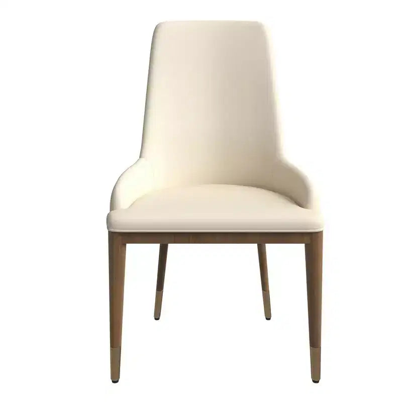 LeisureMod Modern Dining Chair Upholstered in Leather with Brown Rubberwood Legs Accent Kitchen Room Side Chairs