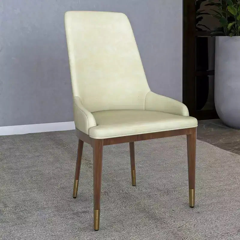 LeisureMod Modern Dining Chair Upholstered in Leather with Brown Rubberwood Legs Accent Kitchen Room Side Chairs