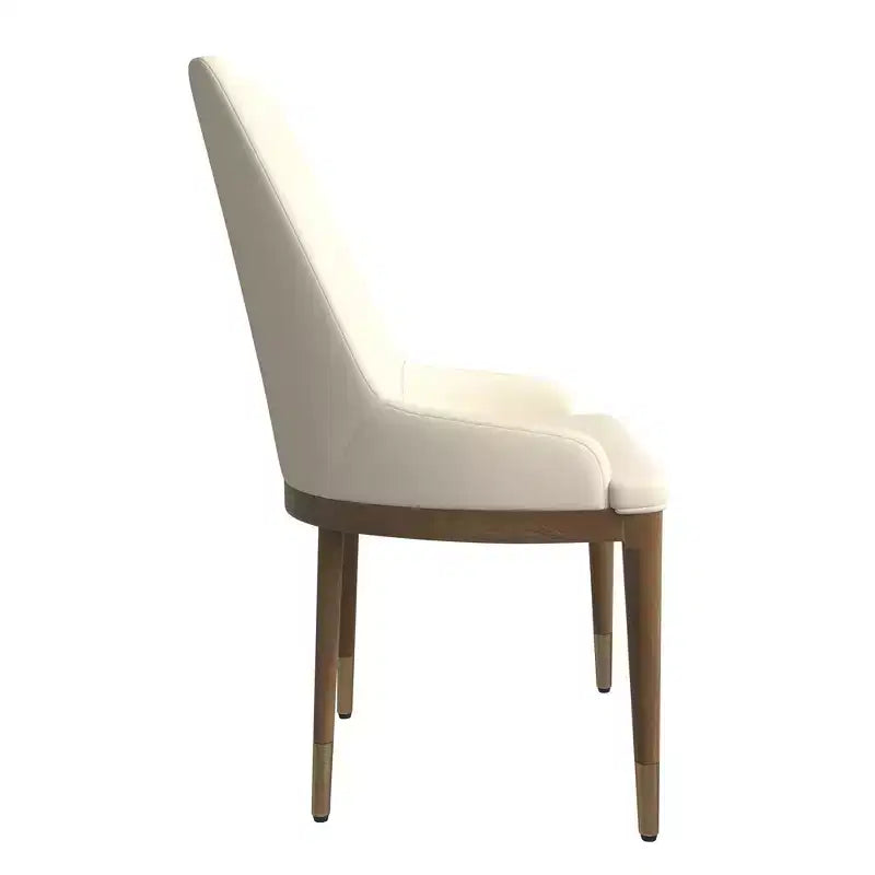 LeisureMod Modern Dining Chair Upholstered in Leather with Brown Rubberwood Legs Accent Kitchen Room Side Chairs
