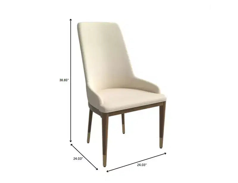 LeisureMod Modern Dining Chair Upholstered in Leather with Brown Rubberwood Legs Accent Kitchen Room Side Chairs