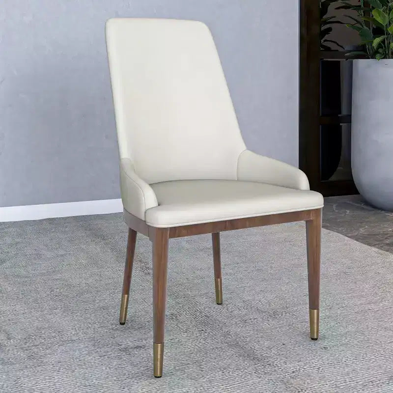 LeisureMod Modern Dining Chair Upholstered in Leather with Brown Rubberwood Legs Accent Kitchen Room Side Chairs