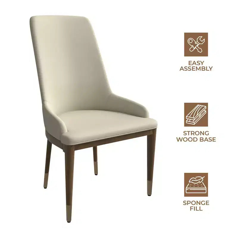 LeisureMod Modern Dining Chair Upholstered in Leather with Brown Rubberwood Legs Accent Kitchen Room Side Chairs