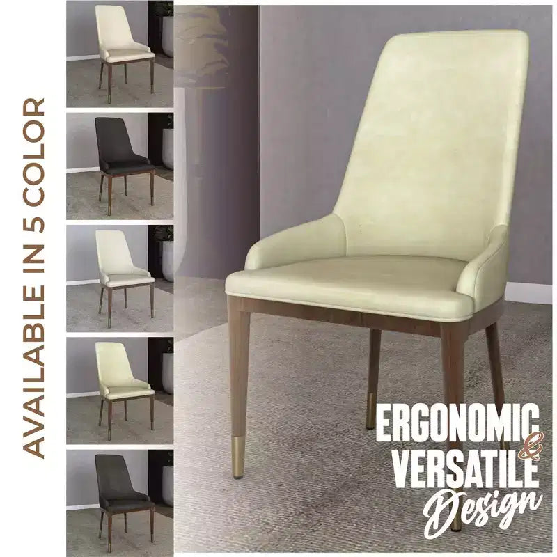 LeisureMod Modern Dining Chair Upholstered in Leather with Brown Rubberwood Legs Accent Kitchen Room Side Chairs
