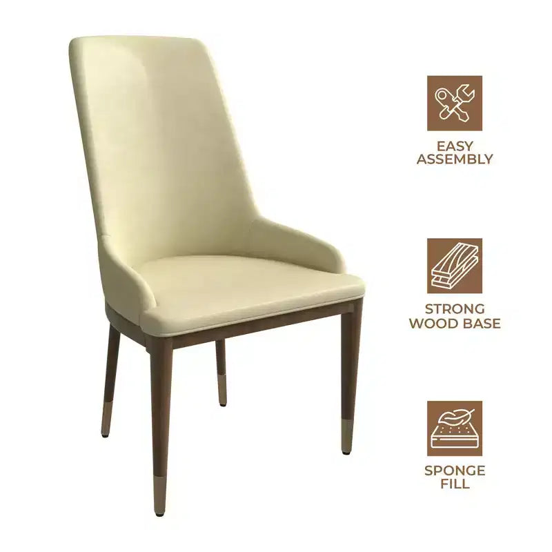 LeisureMod Modern Dining Chair Upholstered in Leather with Brown Rubberwood Legs Accent Kitchen Room Side Chairs