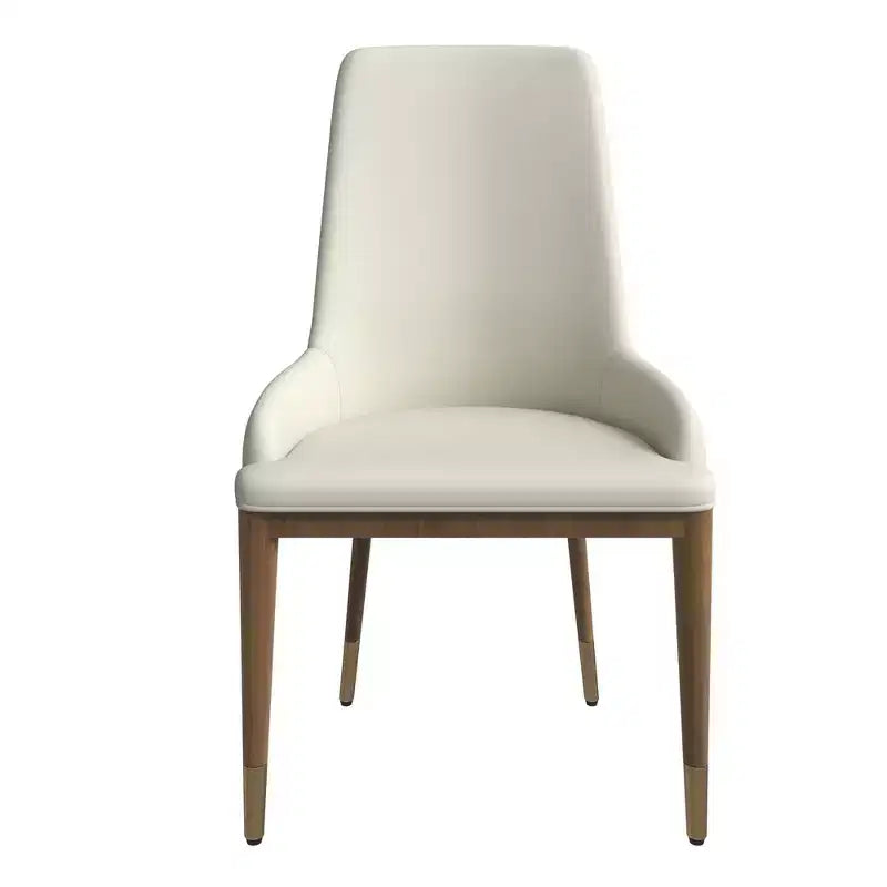 LeisureMod Modern Dining Chair Upholstered in Leather with Brown Rubberwood Legs Accent Kitchen Room Side Chairs